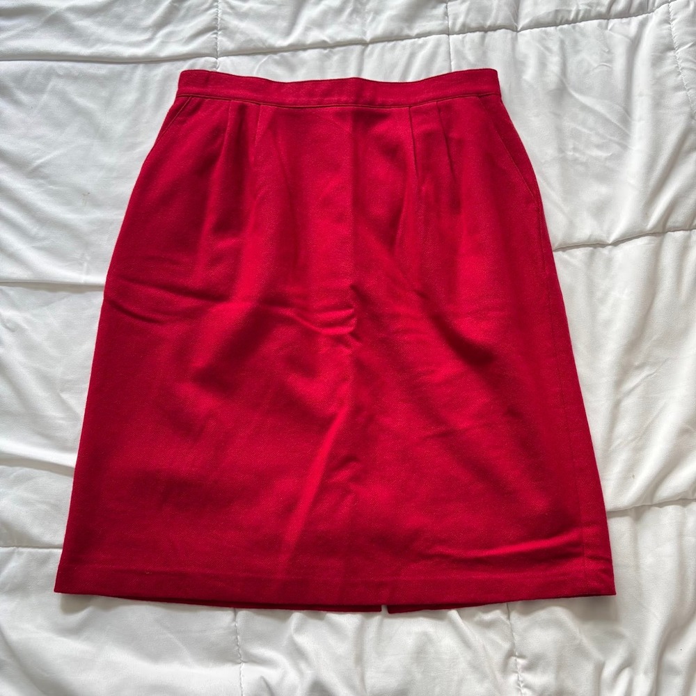 Vintage 80s 90s Sag Harbor Red 100% Pure Wool Pencil Skirt Womens 16 Office Y2K